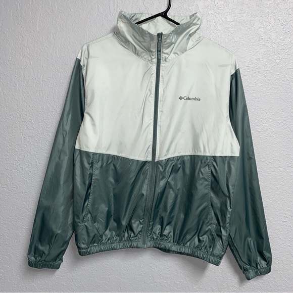 COLUMBIA Windbreaker Women’s Size Medium Two Tone Green Full Zip - Picture 1 of 7